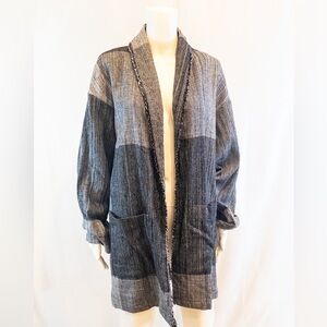 Eileen Fisher Black and White Hazy Blocks Organic Cotton Shawl Collar Jacket-NWT